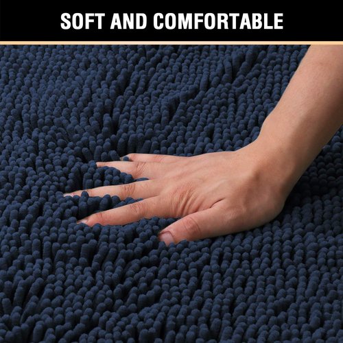 H.VERSAILTEX Navy Blue Bath Rug - Extra Thick Non-Slip Chenille Mat | 17" x 24" Absorbent & Washable
