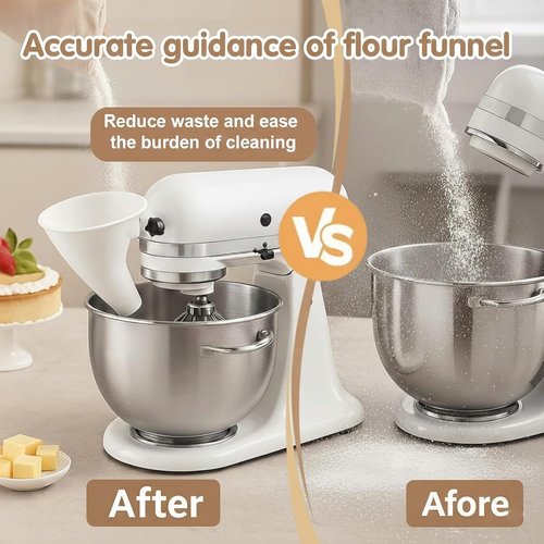 KitchenAid Flour Funnel - Easy-Pour Baking Accessory for 4.5-5 Qt Tilt-Head Mixers | Dishwasher-Safe, White