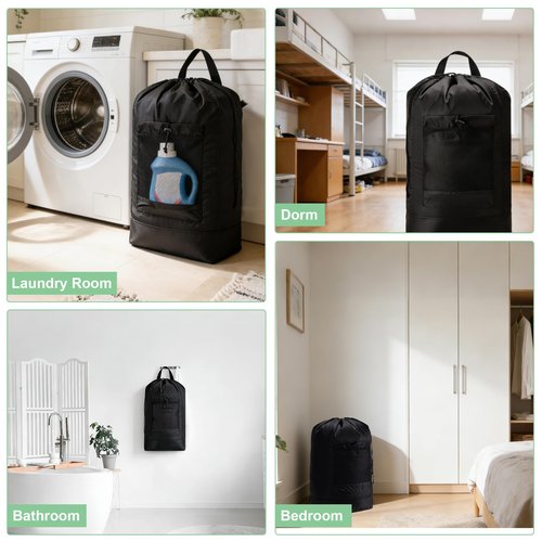 Backpack Laundry Bag,Large Travel Laundry Bags with Shoulder Straps and Mesh Pockets,Laundry Backpack with Drawstring Closure for College,Trave,Dorm, Apartment,Laundromat (Black)