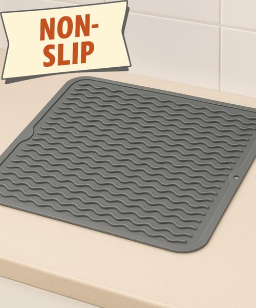 Silicone Drying Mat 16 × 12 – Dark Gray Non-Slip Sink Mat for Kitchen Counter, Heat-Resistant Food-Grade Dish Pad, Easy-Clean Multipurpose Drawer Liner (Dark Gray, 16'' x 12'')
