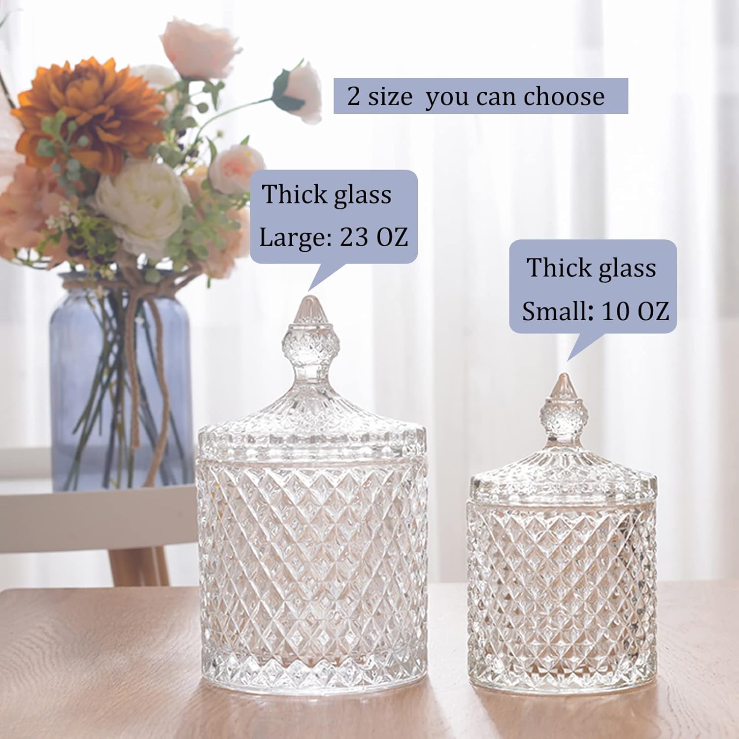Qtip Holder - Thick Glass Apothecary Jars with Lid | 2 Pack for Bathroom Decor & Storage