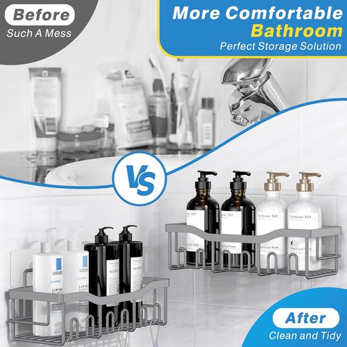 EUDELE Shower Caddy - 2 Pack Adhesive Organizer for Bathroom & Kitchen | No Drilling, Rustproof Stainless Steel