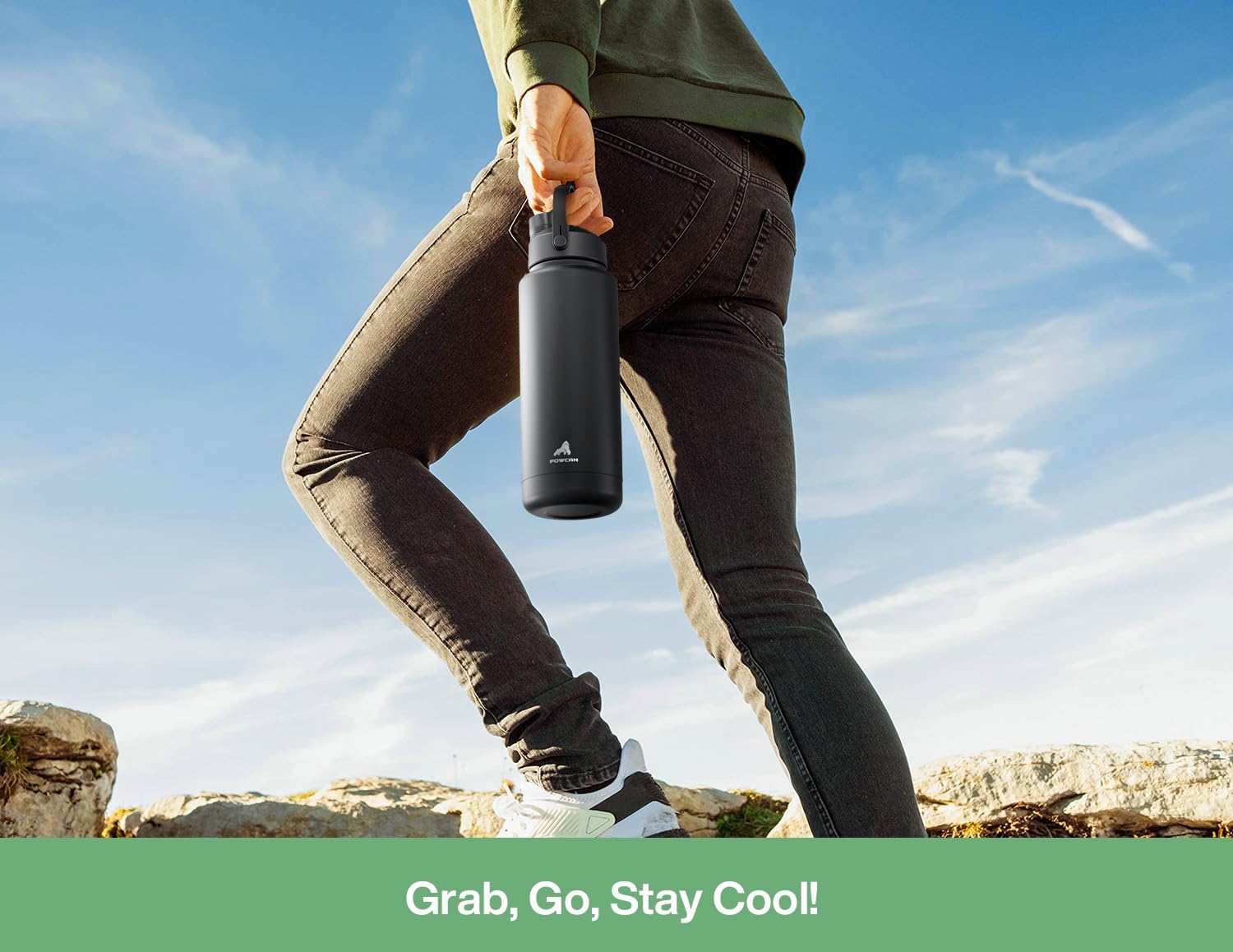 POWCAN 32 oz Insulated Water Bottle - 2-in-1 Straw & Spout Lid, Leak-Proof, BPA-Free | Mint Color