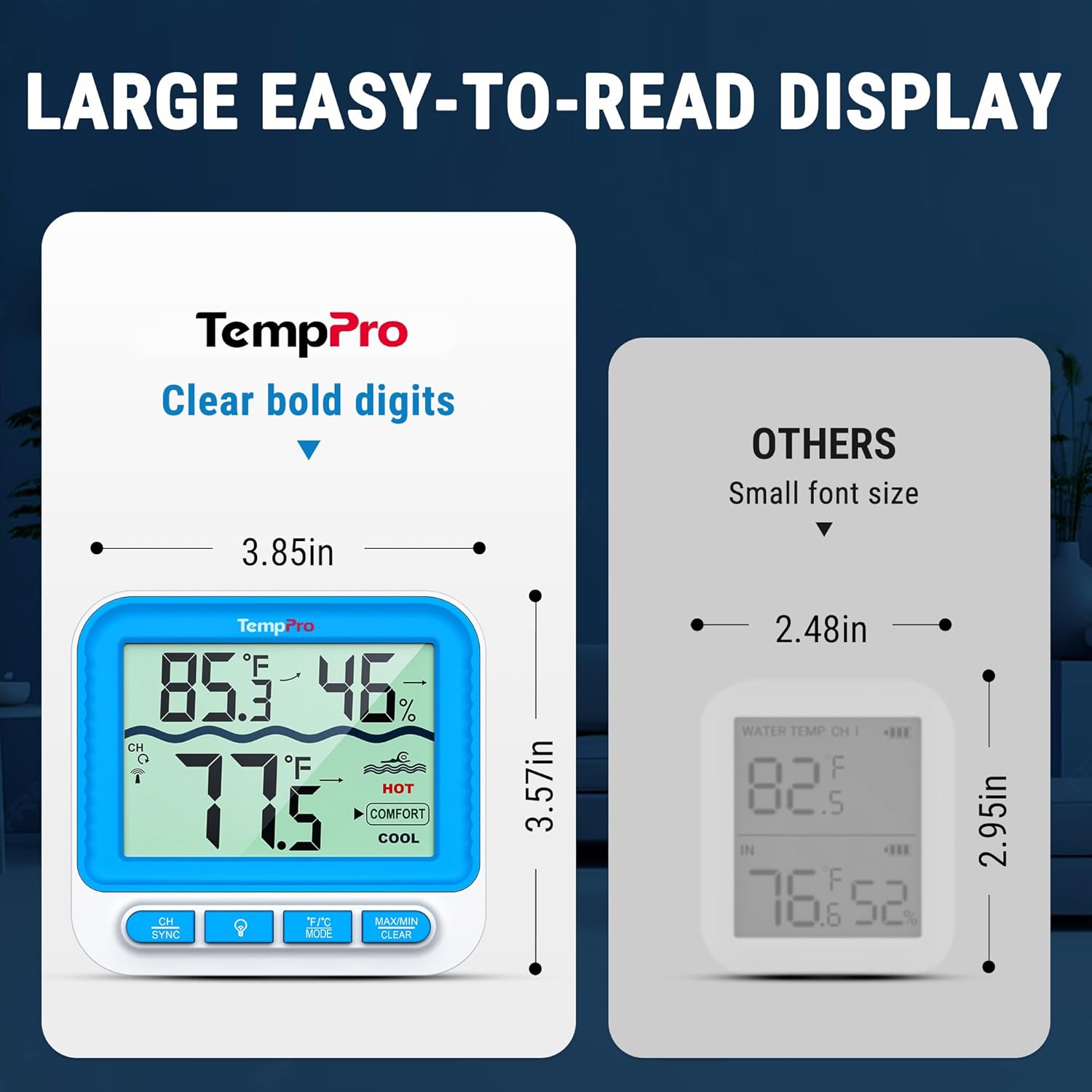 TempPro Waterproof Wireless Pool Thermometer - Easy Read Digital Floating Monitor for Pools, Hot Tubs & Ponds