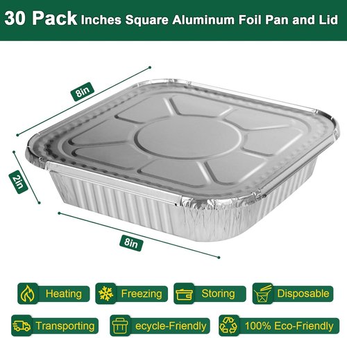 Aluminum Pans with Lids by [Brand Name] - 30 Pack Disposable Baking Foil Pans for Air Fryer & Oven