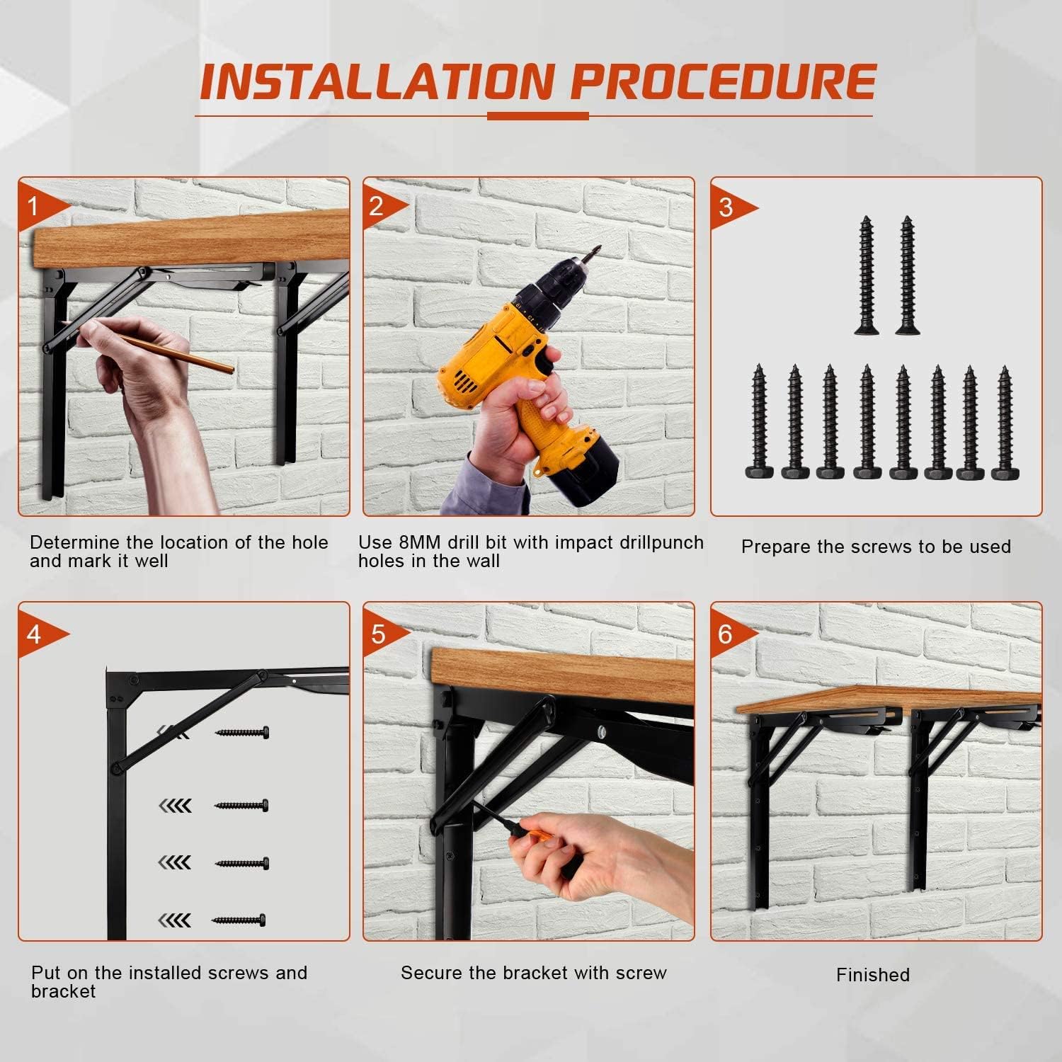 Ultrawall Heavy-Duty 24-Inch Black Folding Shelf Brackets - Adjustable Steel Design | Max Load 550 lbs