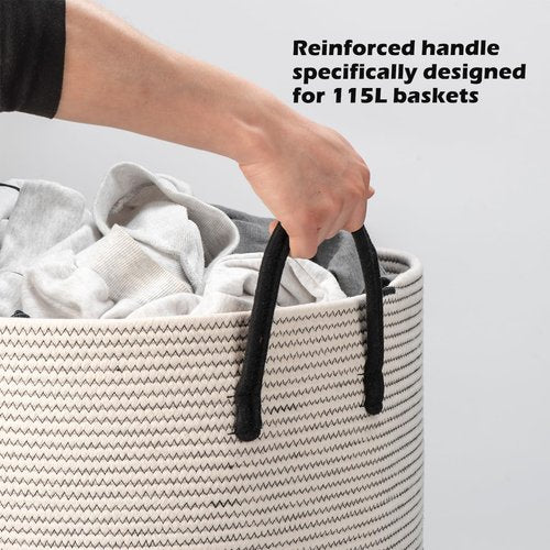 Echueuey 21" x 18"Extra Large storage baskets,Eco-friendly rope baskets with lid,blanket basket living room with lid,hampers for bedroom,big,round, Black 115L