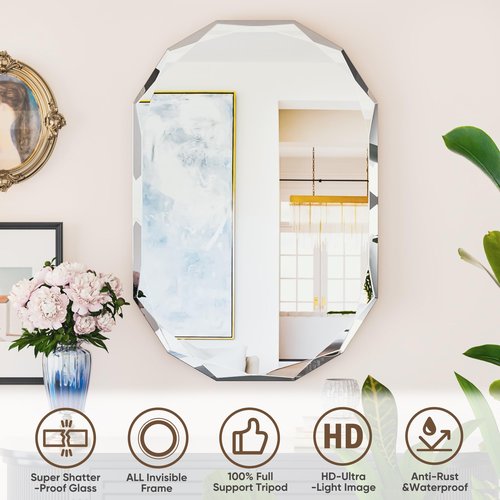 Suidia Bathroom Mirror, 20"x 30" Wall Mirror, Frameless Bathroom Mirror with Beveled Edge for Bedroom, Living Room, Entryway, Hallway, Oval Shape