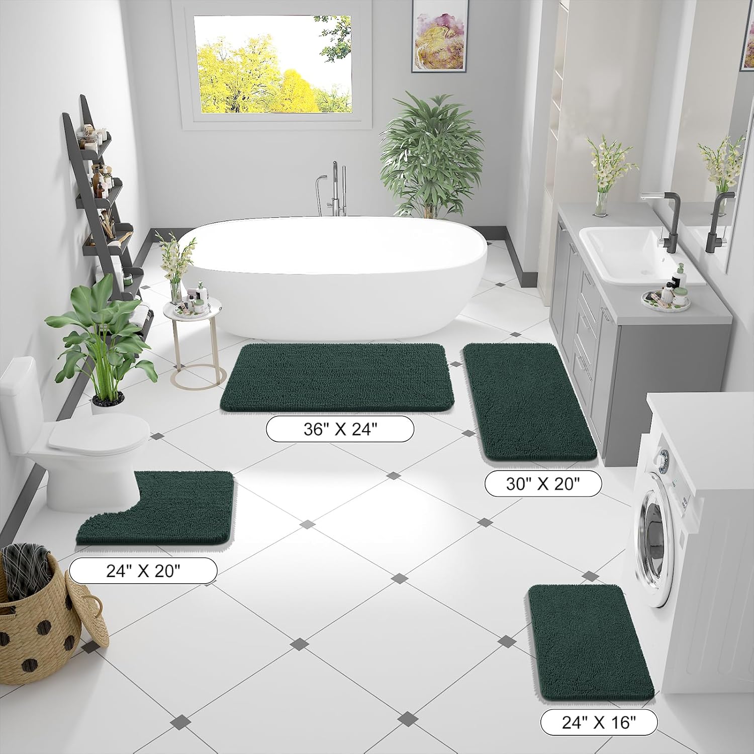 OLANLY Large Chenille Bath Rugs - Soft, Absorbent & Quick-Dry | 70x46 Inches, Blackish Green