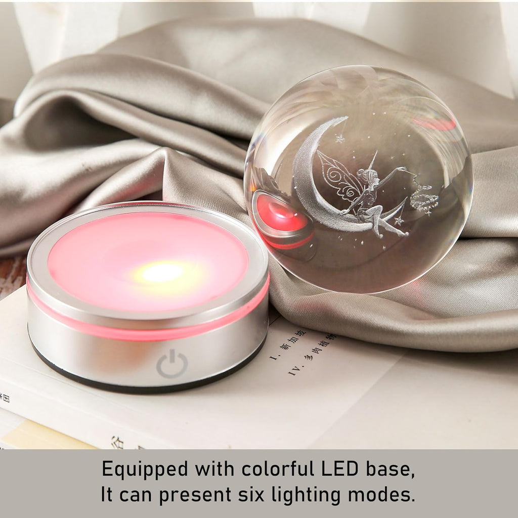 3D Crystal Ball Moon Decor Light - Laser Engraved Glass Sphere Fairy Gift for Women & Girls | 80mm