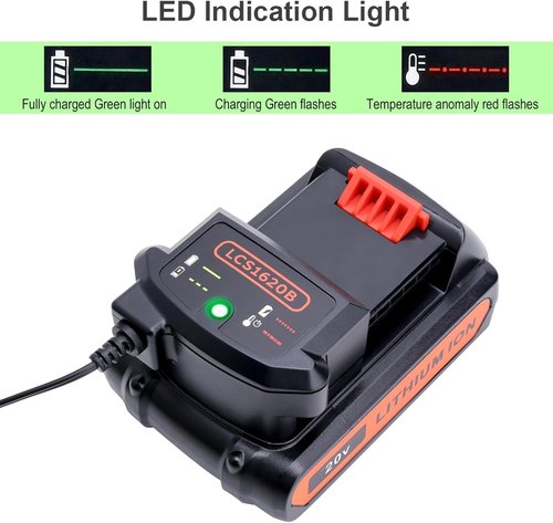 Lasica 20V Lithium Battery Charger - Compatible with Black & Decker LBXR20 & More | Efficient Charging Solution