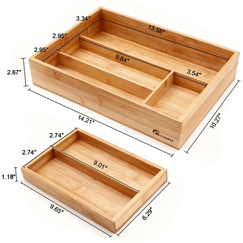 2-Tier Drawer Organizer with Removable Cutlery Tray Kitchen Utensil Silverware Drawer Organizer, Silverware Tray for Drawer Utensil Holder Bamboo Flatware Box for Utensils Stationery Cosmetics (M)