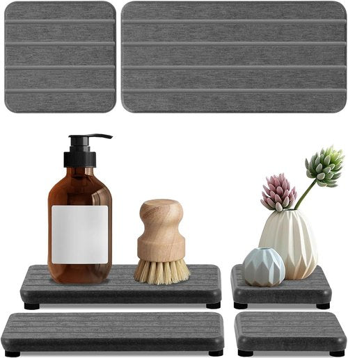 Diatomite Stone Soap Tray - 4PCS Fast Drying Water Absorbing Coaster for Bathroom & Kitchen