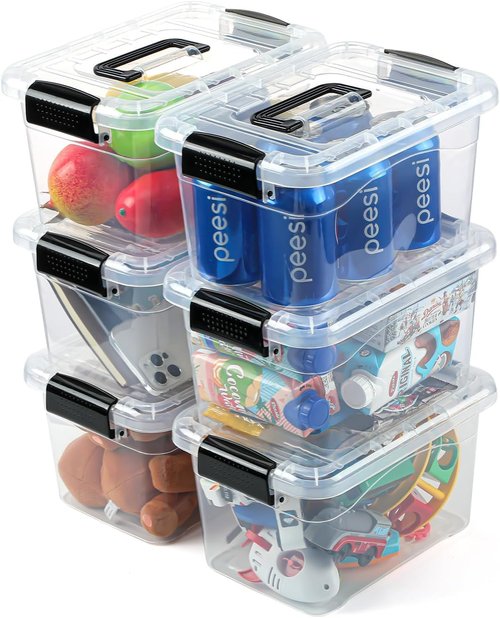 EOENVIVS Plastic Storage Bins - 7 Quart Stackable Organizer with Lids & Buckle-Up Latches | Clear, 6-Pack