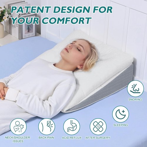 TANYOO Bed Wedge Pillow for Sleep Apnea 7.5Inch Gerd Pillow Patent Dual Layer Triangle Pillow Adjustable Shredded Memory Foam Topper Soft Support Ideal for Acid Reflux, After Surgery, Snoring
