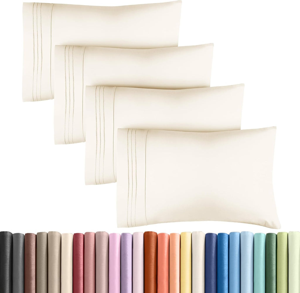 Skiennix Queen Pillow Cases Set of 4 - Ultra Soft Hotel Quality - Wrinkle Free & Stain Resistant - Off White