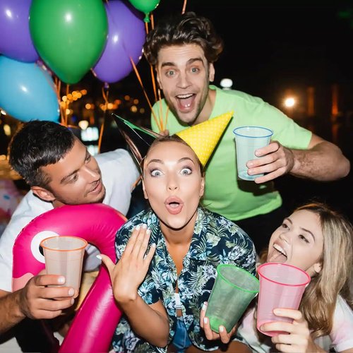 KesaPlan 120 PCS Neon Plastic Cups - 12 OZ Glow in the Dark Disposable Cups for Parties & Events