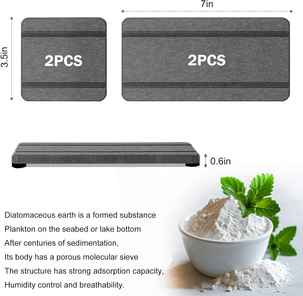 Skiennix Stone Drying Trays - Water Absorbing Diatomaceous Earth Soap Dish & Coaster Set (4PCS)