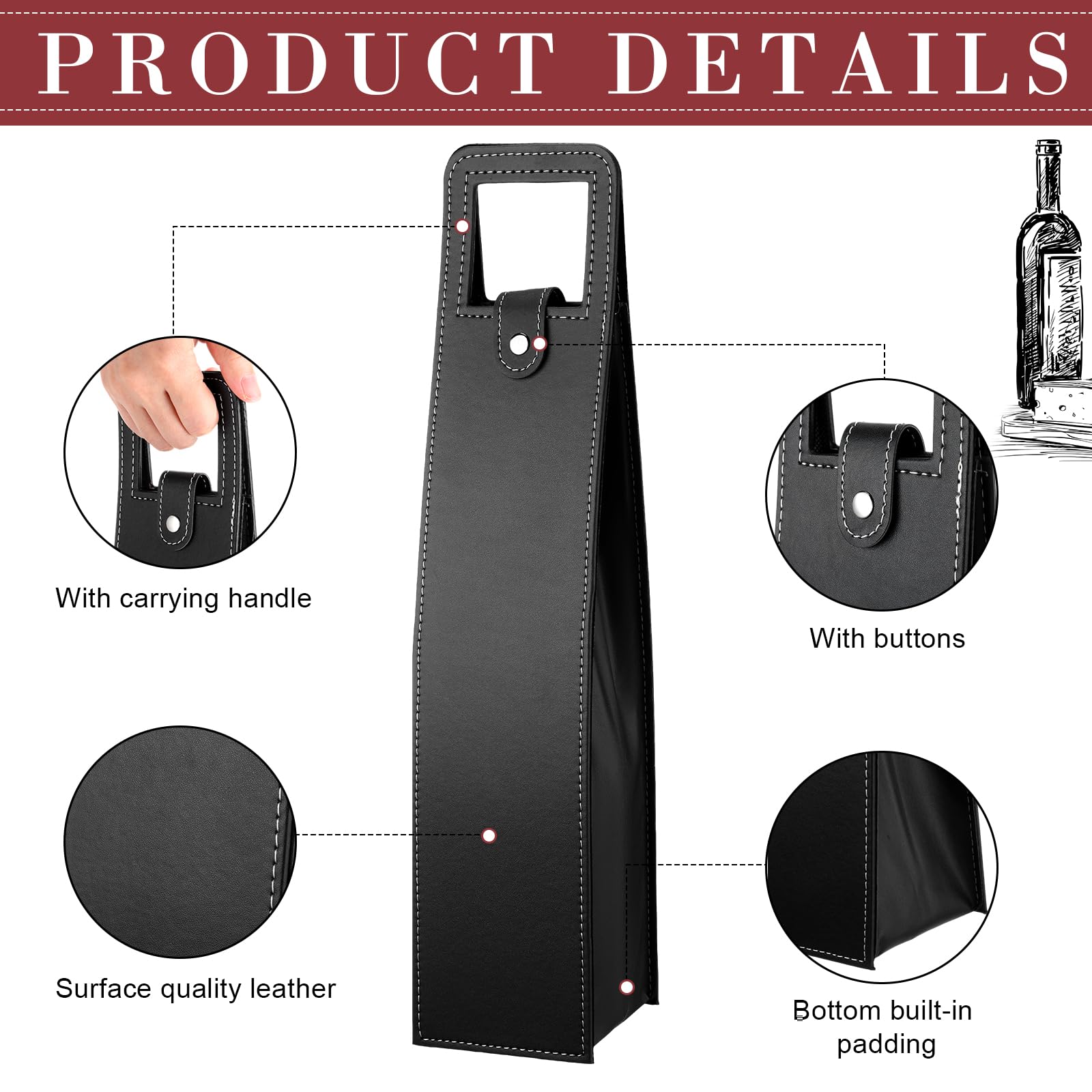 FillTouch 10 Pcs Leather Wine Gift Bags Reusable Leather Wine Tote Carrier Single Bottle Champagne Beer Protector Gift Bags for Parties Birthdays Wedding Christmas(Multicolor,Classic Style)