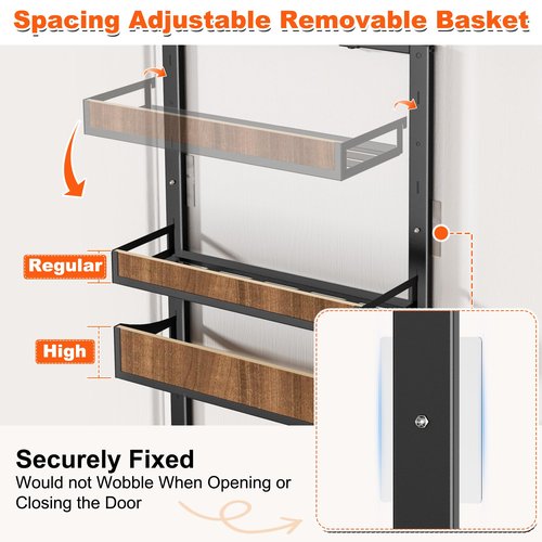 Aquzee Pantry Door Organizer, 6-Tier Over the Door Pantry Organizer, 2 IN 1 Hanging Wall Mount Spice Rack, Adjustable Baskets, Heavy Duty Spice Organization for Cabinet Kitchen Closet