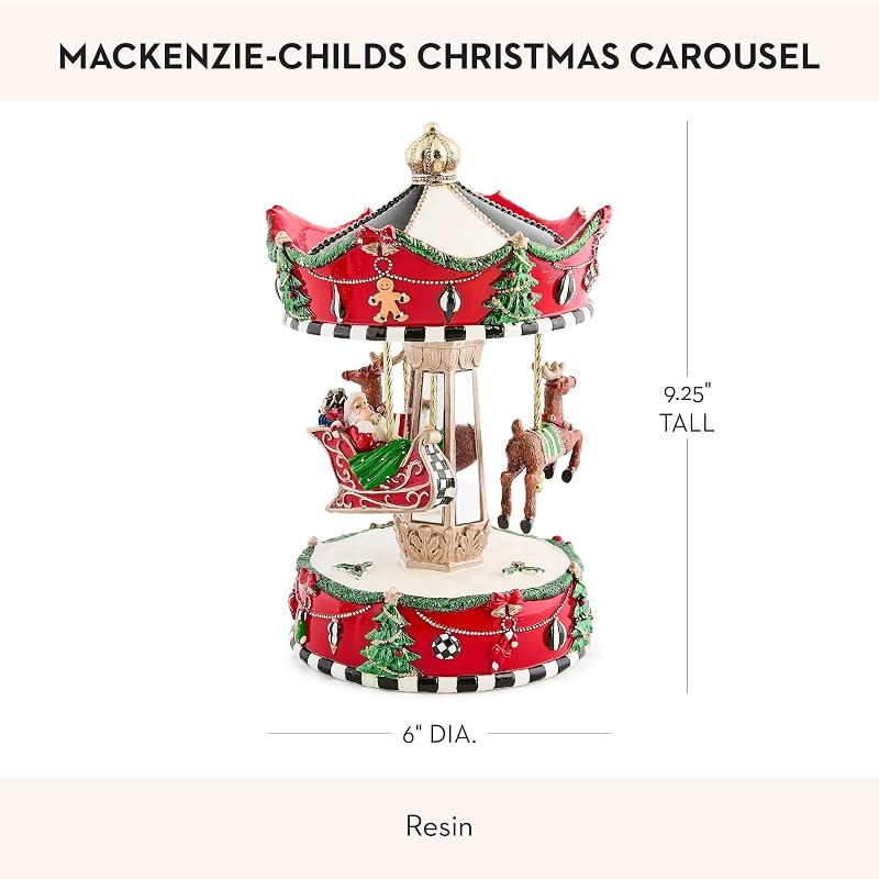MacKenzie-Childs Resin Christmas Carousel Figurine - Courtly Check Sleigh with Reindeer