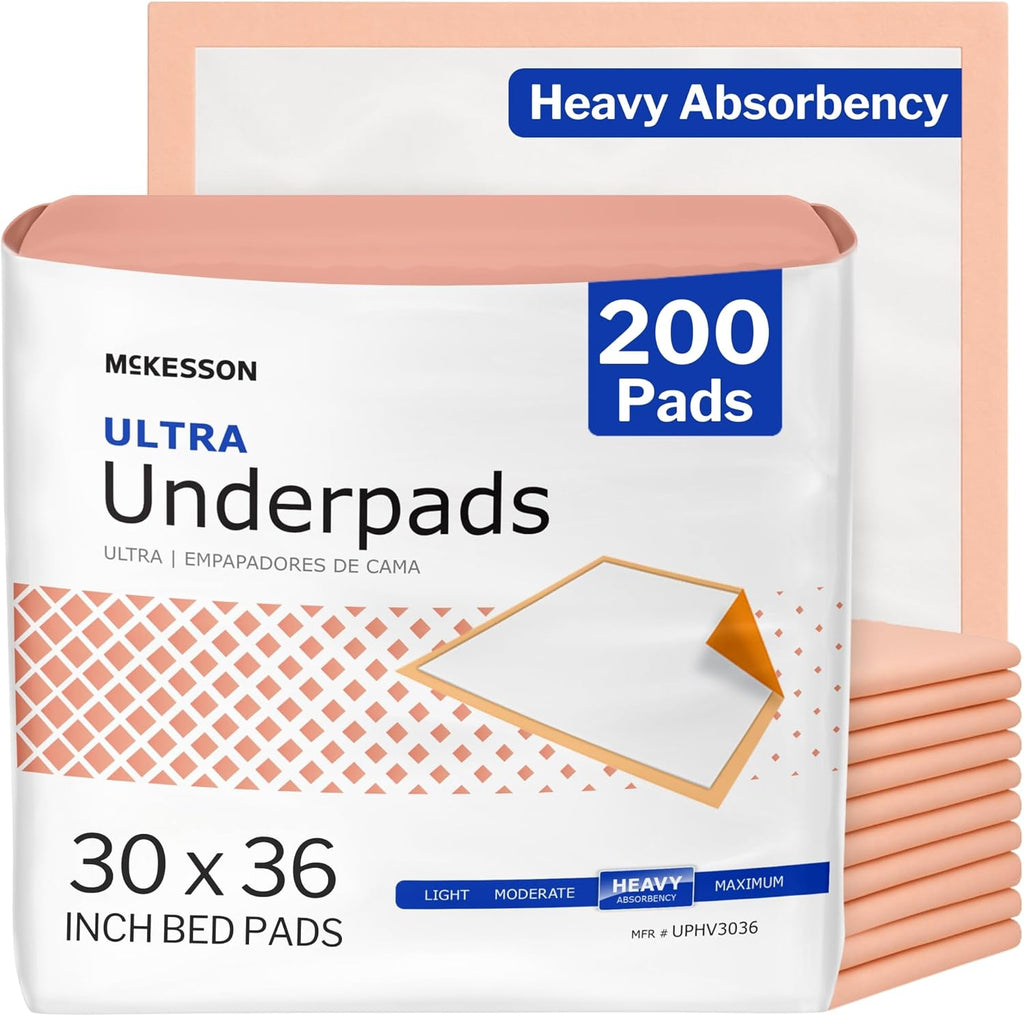 McKesson Disposable Bed Pads - Heavy Absorbency Underpads 30" x 36" | 200 Count for Adults & Babies