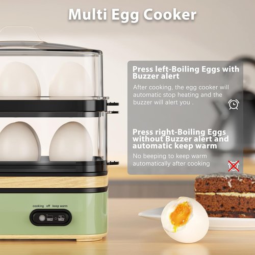 Evoloop Electric Egg Cooker - Rapid 12 Egg Capacity for Soft, Medium, Hard Boiled & Poached Eggs - BPA Free Green