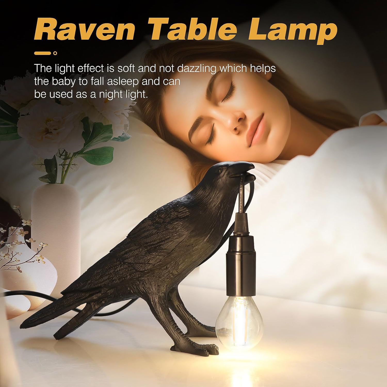 Skiennix Halloween Crow Lamp - Gothic Raven Table Light for Bedroom & Living Room Decor