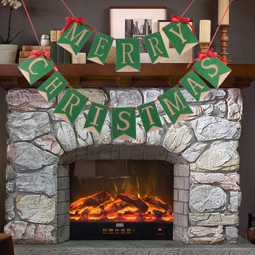 GOER Merry Christmas Burlap Banner - Festive Garlands with Ribbon Bows for Holiday Decor | Green