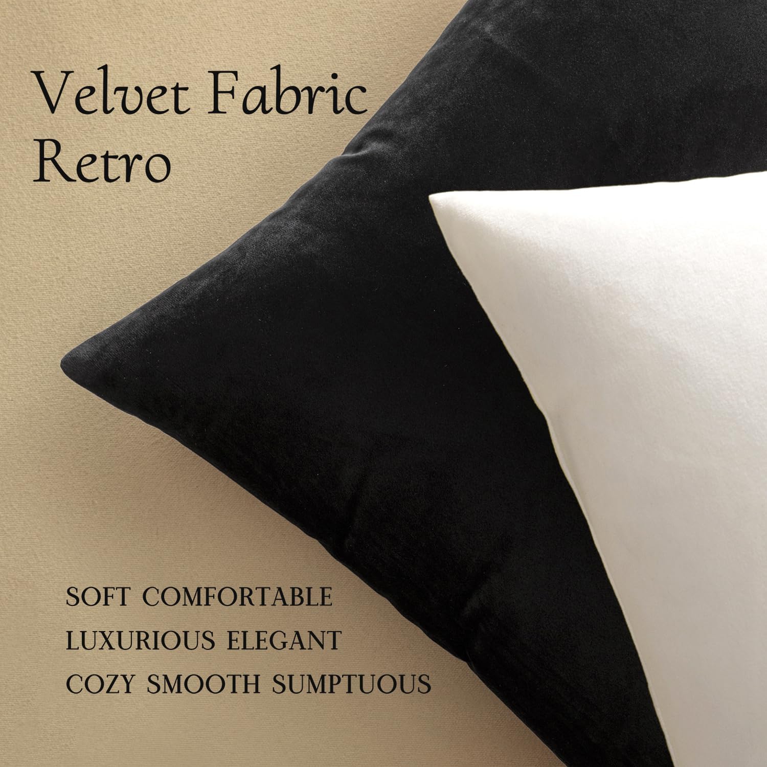 MIULEE Velvet Throw Pillow Covers - Soft Black Decorative 12x12 Inch Cushions | Pack of 2 for Modern Home Decor