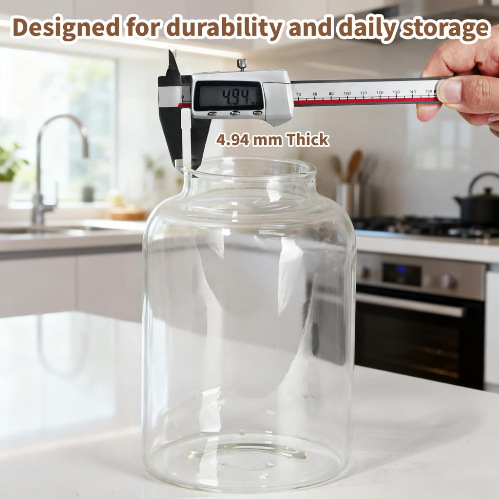 77L 2 PCS Large Glass Food Storage Jars with Airtight Lids, 4.2 Qt Wide Mouth Glass Canister Set for Pantry, Rice, Flour, Sugar, Cereal & Coffee