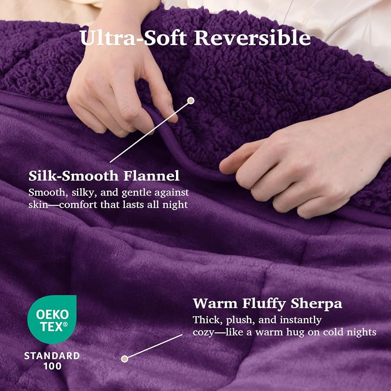 Sivio 20 lb Queen Weighted Blanket 60 x 80 in – Purple Sherpa Fleece