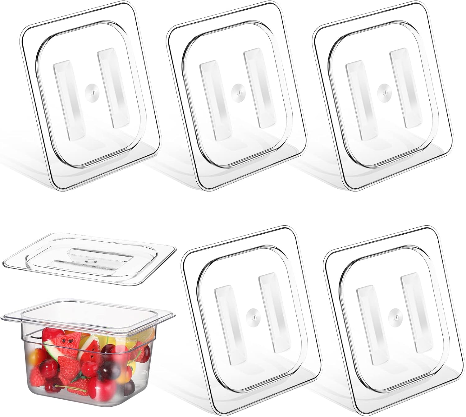 Polycarbonate Food Pan Lids by [Brand Name] - 6 Pcs Clear Plastic Covers with Handle | 1/6 Size 6.9 x 6.3 Inch