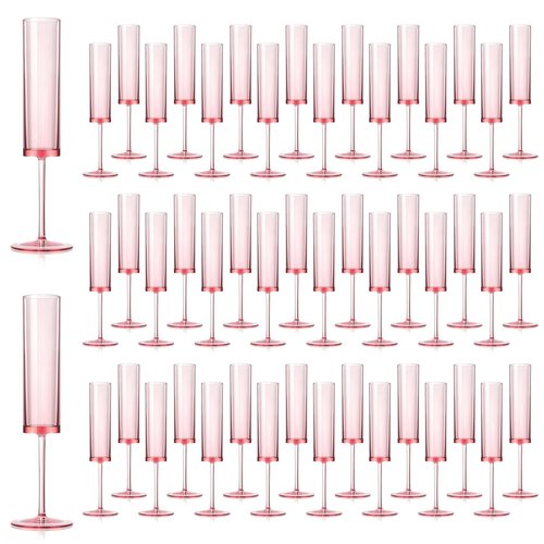 SHIQIKEJIPTY 50 PCS Pink Champagne Flutes Plastic 5.4 OZ Clear Acrylic Champagne Flutes Sparkling Wine Glasses Wedding Table Decorations Reusable For Valentines Toasting Engagement Party Supplies