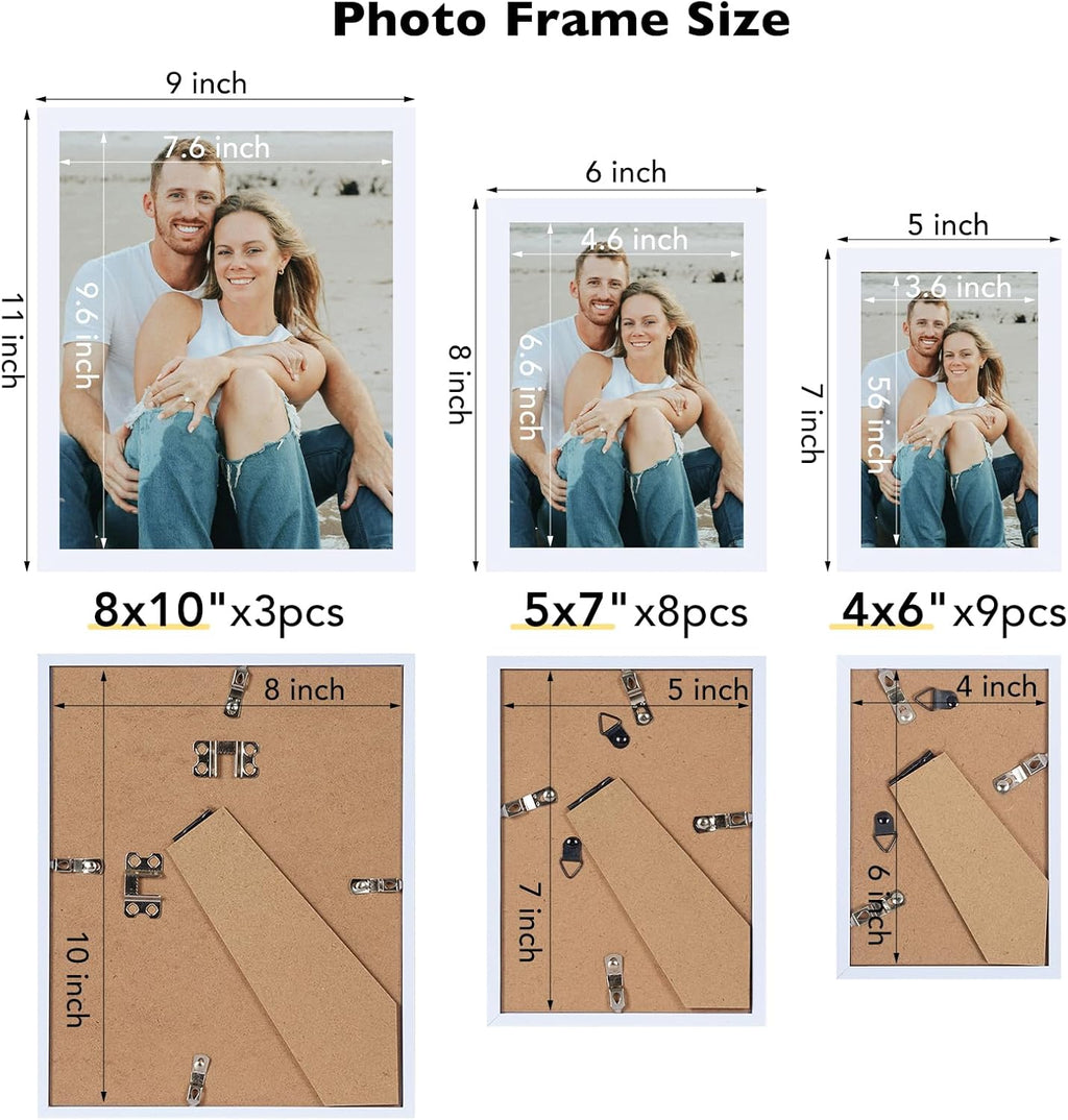 Regine Switzerland Picture Frames Collage Set - 20 Packs for Wall Decor & Tabletop Display | Multi-Sized White Frames