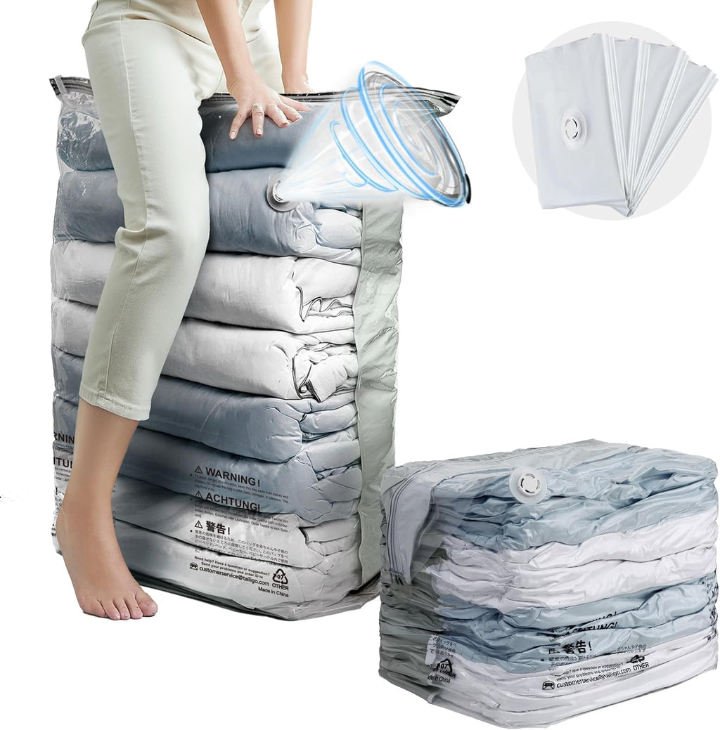TAILI Jumbo Vacuum Storage Bags - Extra Large Seal Bags for Clothing & Bedding | 31x40x15 Inch, Cream - 4 Pack