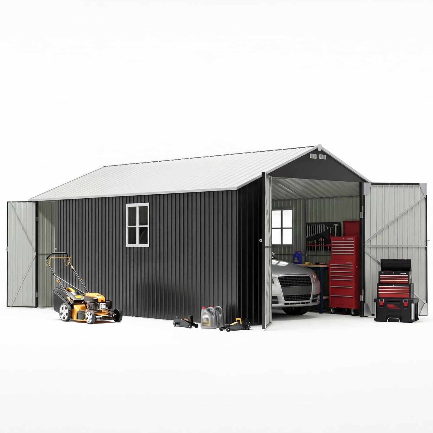Patiowell 12x20 FT Outdoor Storage Shed - Large Metal Garden Shed with Lockable Doors & Vents | Waterproof Black Design