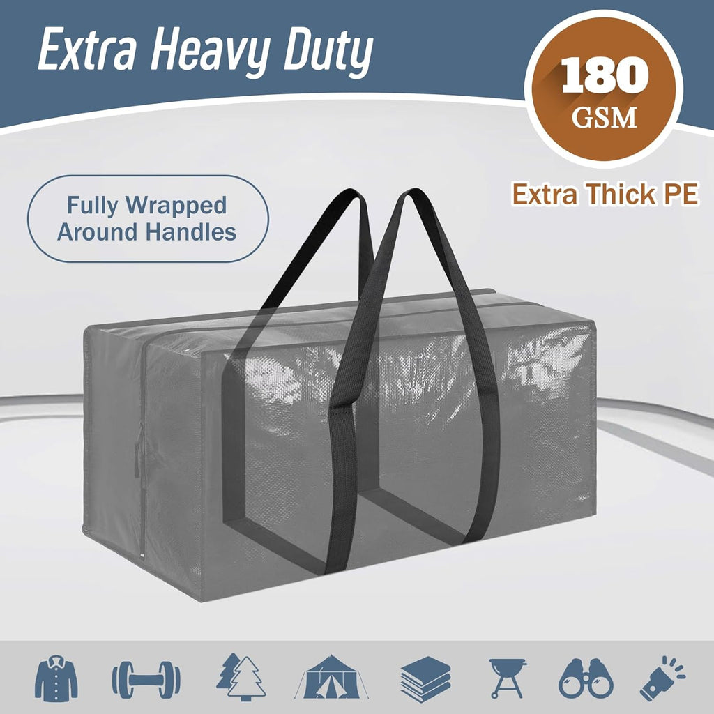 Skiennix 6 Pack Extra Heavy Duty Moving Bags - Strong Zipper & Comfortable Handles | Durable Black Storage Totes