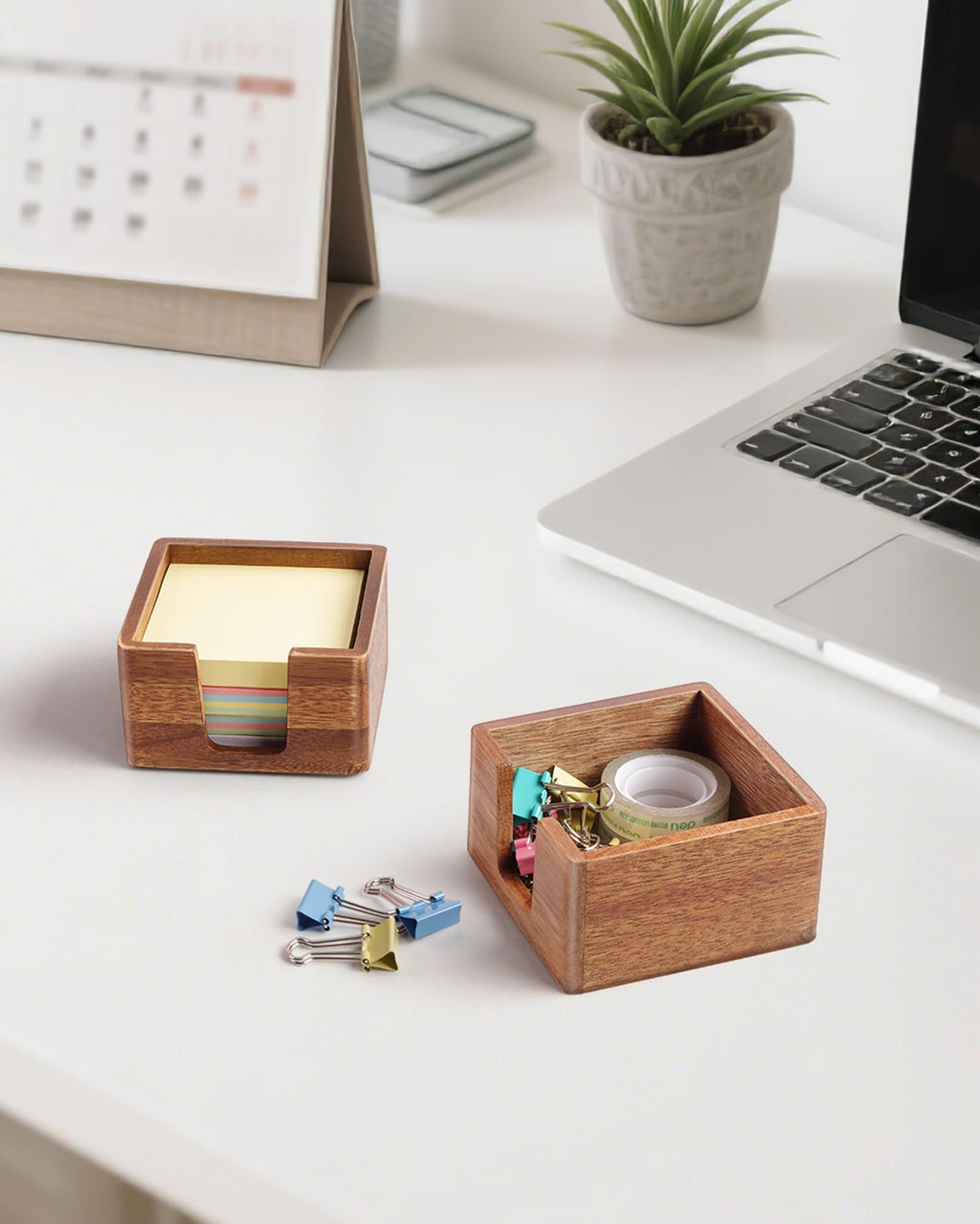 Acacia Wood Sticky Note Holder, Post It Note Dispenser for Office Desk, 3x3 Sticky Notes Organizer, Wooden Memo Pad Holder for Desk Home Accessories, No Pads Included (Sticky Note Holder)