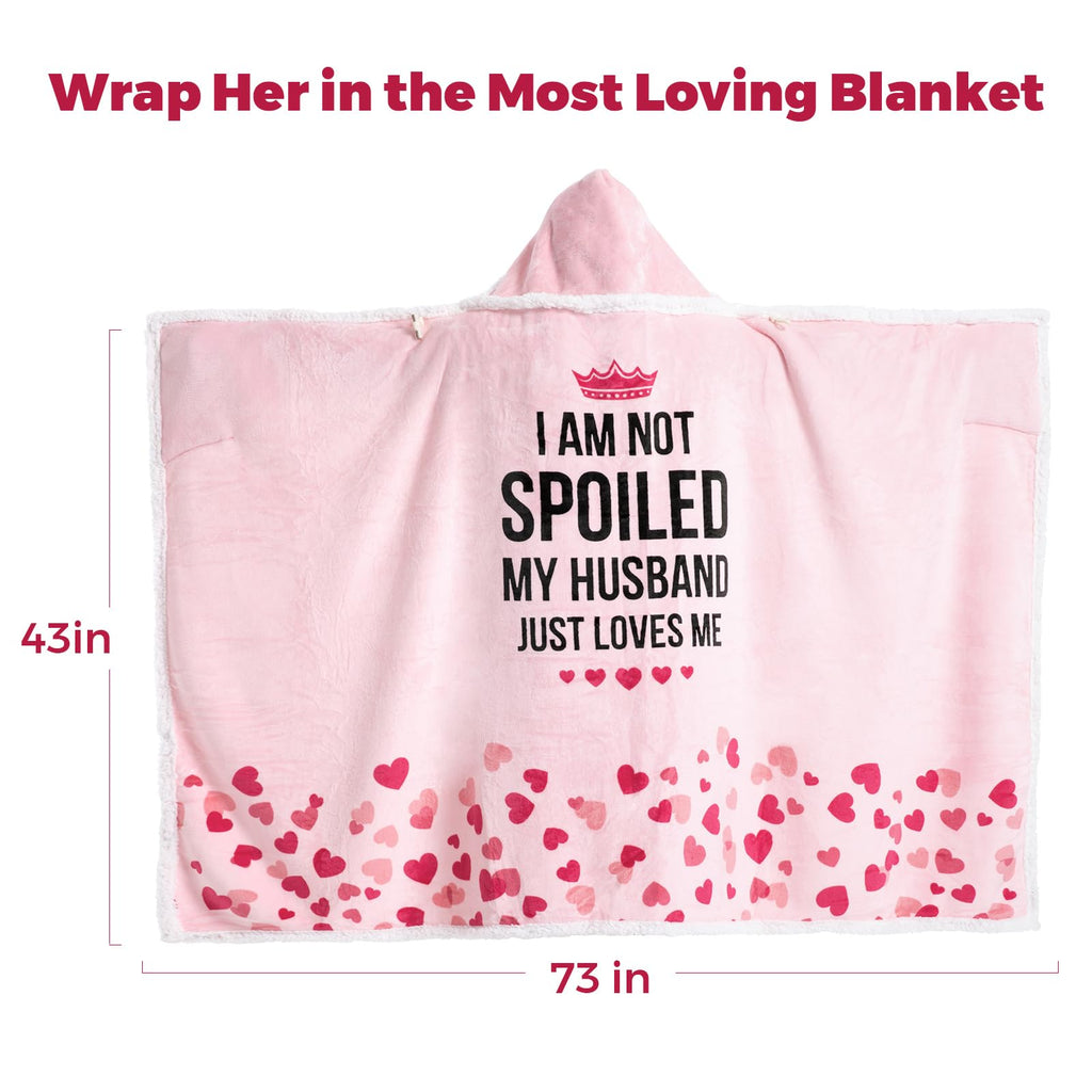 Spoiled Wife Wearable Blanket Hoodie, Valentines Day Gifts for Her Wife Women From Husband, Mothers Day Birthday Anniversary Day Gift Ideas, Throw Blanket for Women Shawl Wraps Poncho Robe, Pink