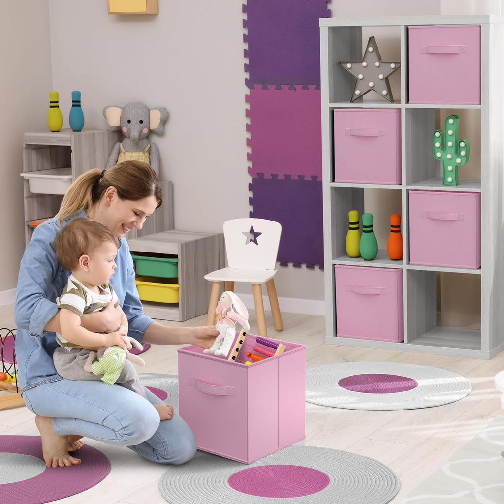 Sorbus Storage Cubes - 11-Inch Foldable Fabric Baskets for Organizing Home & Nursery | 6 Collapsible Bins in Pastel Pink