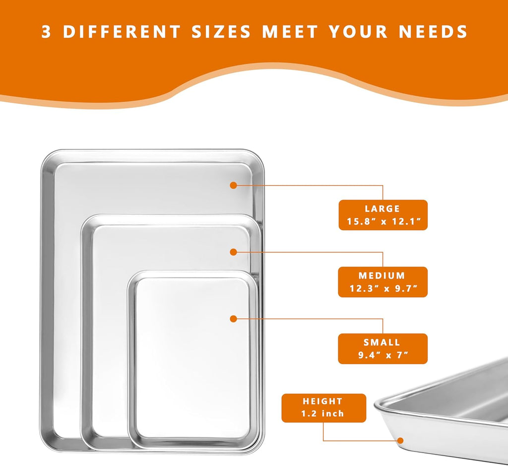 Stainless Steel Baking Sheets by [Brand Name] - Non-Stick, Warp-Resistant & Dishwasher Safe | 9/12/16 Inch Set