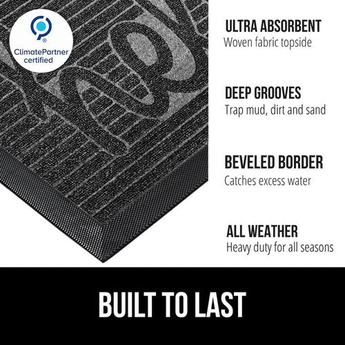 GORILLA GRIP Waterproof All-Season WeatherMAX Doormat - 47x35 Natural Rubber, Stain & Fade Resistant, Easy Clean Charcoal