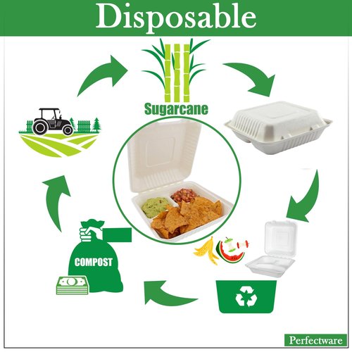 100% Compostable 3 Comp Take Out Food Containers 9x9x 3. 200 Containers, Natural Disposable Bagasse, Eco-Friendly Biodegradable Made of Sugar Cane