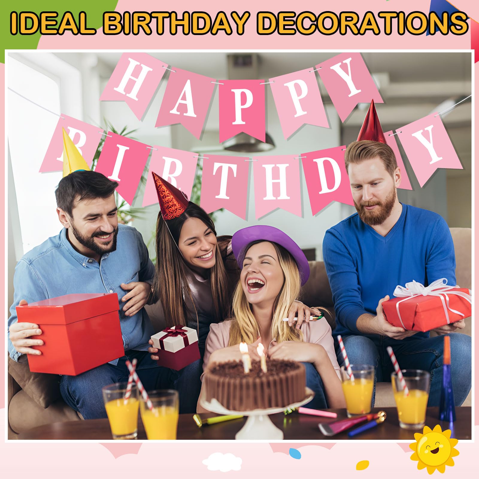Mooliwe 171 Pcs DIY Custom Banner Kit Make Your Own Customizable Sign for Birthday Wedding Party Decoration Include 20 Paper Pennant 148 Letters and Numbers 1 Rope 2 Threading Device (Pink)