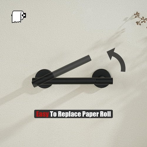 JQK Black Toilet Paper Holder - Double Post Wall Mount Tissue Holder | Durable 304 Stainless Steel for Mega Rolls