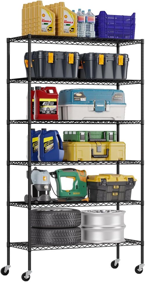 FDW 6-Tier Wire Storage Shelves - Adjustable Heavy-Duty Metal Racks | 45"x18"x82" | Black | Tool-Free Assembly, Rust-Resistant | Ideal for Home & Garage