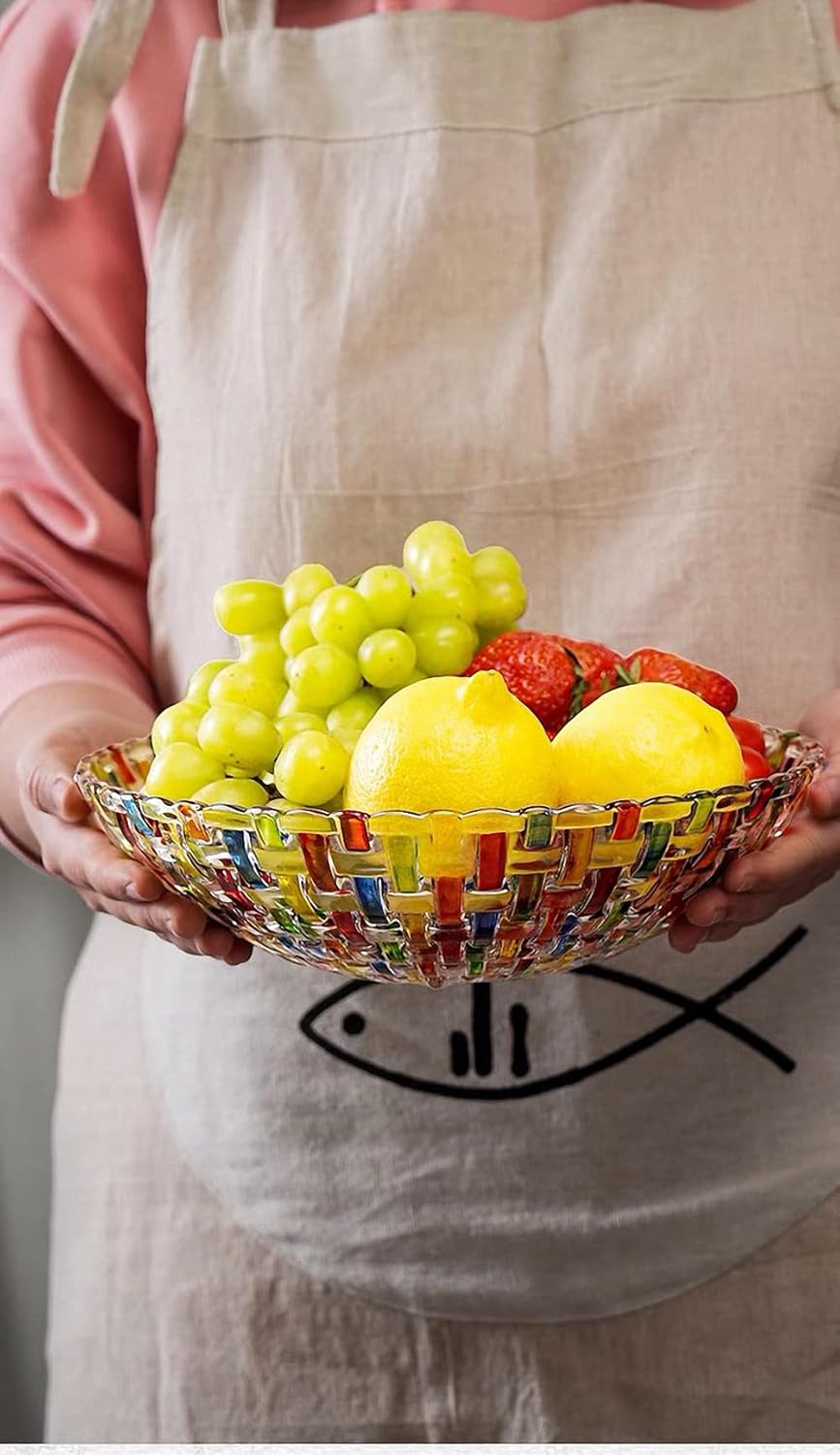 MAGCOLOR Hand-Painted Colorful Woven Glass Crystal Salad & Fruit Bowl - Perfect Centerpiece for Home & Events