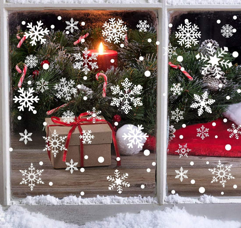 Skiennix Christmas Window Clings - 449PCS White Snowflakes Decals for Winter & New Year Decor | 10 Sheets