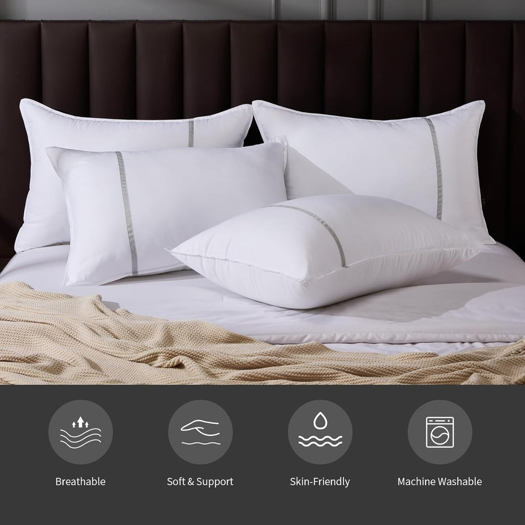 Skiennix Queen Size Bed Pillows Set of 4 - Medium Firm Cooling Pillows for Side & Back Sleepers | 20 x 28 Inches